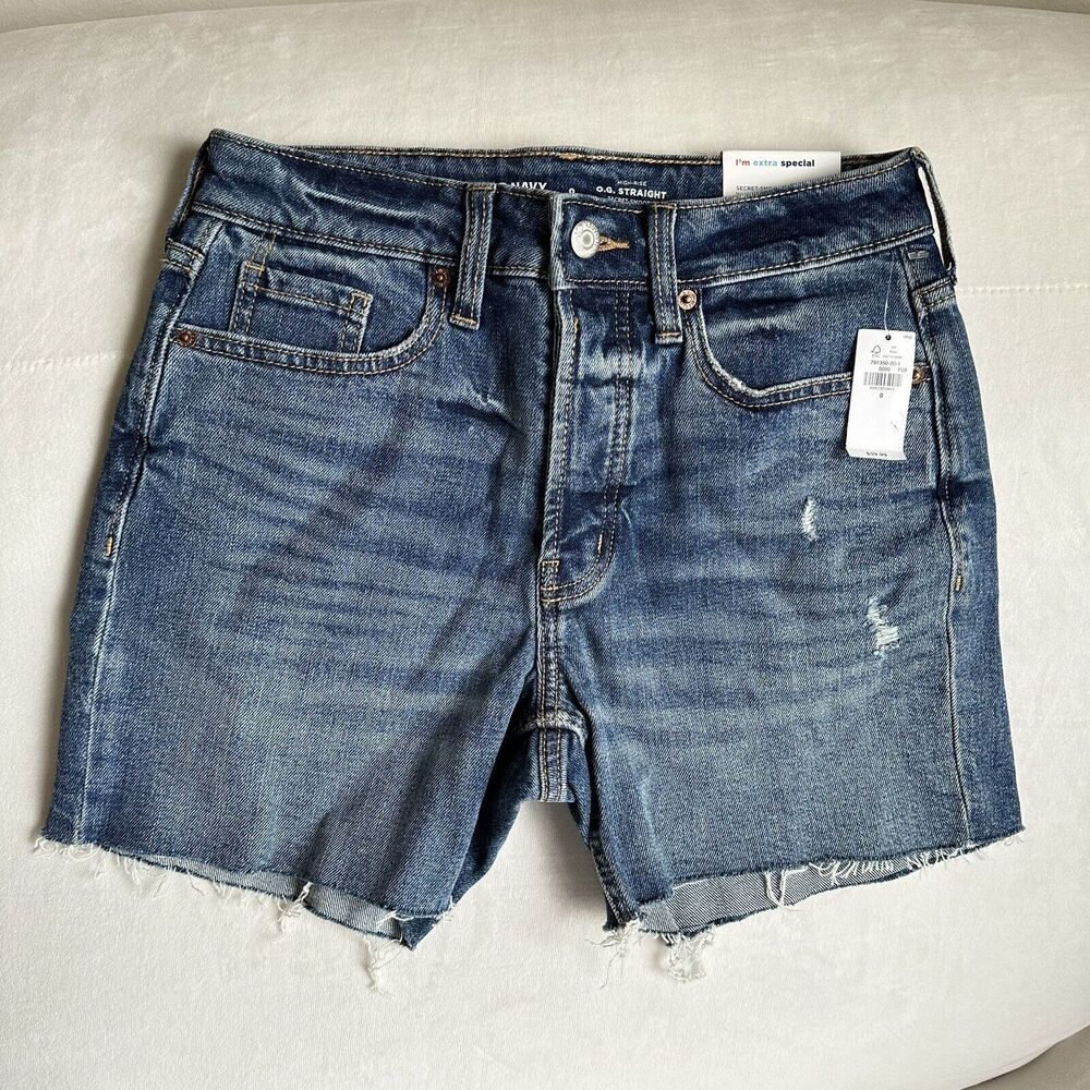 Old Navy High-Rise O.G. Straight Denim Shorts Button Front 5" Inseam Size 0 B44